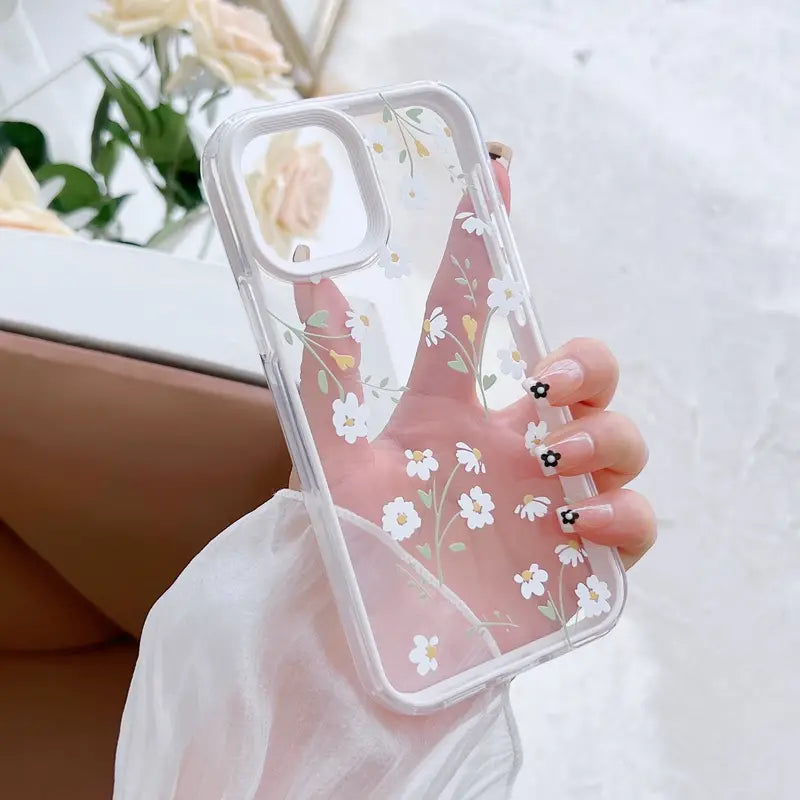 High Quality Shockproof Protective Phone Case with Elegant White Flower Design - All-Inclusive Protection for iPhone 13