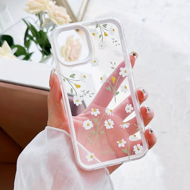 High Quality Shockproof Protective Phone Case with Elegant White Flower Design - All-Inclusive Protection for iPhone 13